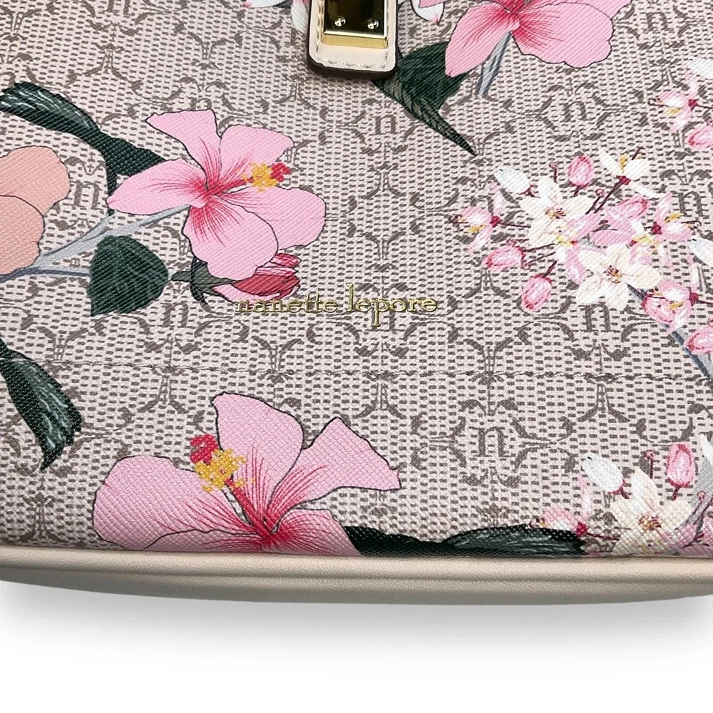 Nanette Purse Pink Beige Floral Logo Short Shoulder Hobo Bag NWT $88